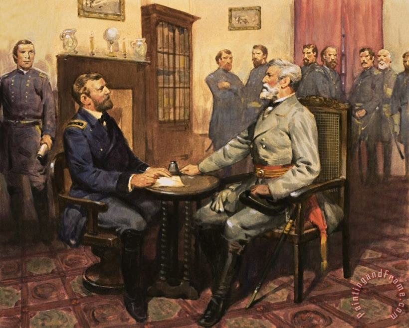 General Grant meets Robert E Lee painting - English School General Grant meets Robert E Lee Art Print