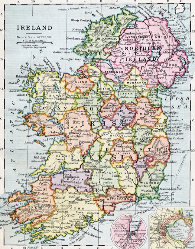 English School Irish Free State And Northern Ireland From Bacon S Excelsior Atlas Of The World Art Painting