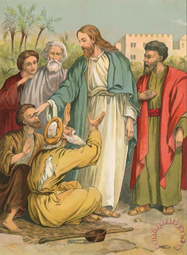 Jesus and the Blind Men painting - English School Jesus and the Blind Men Art Print