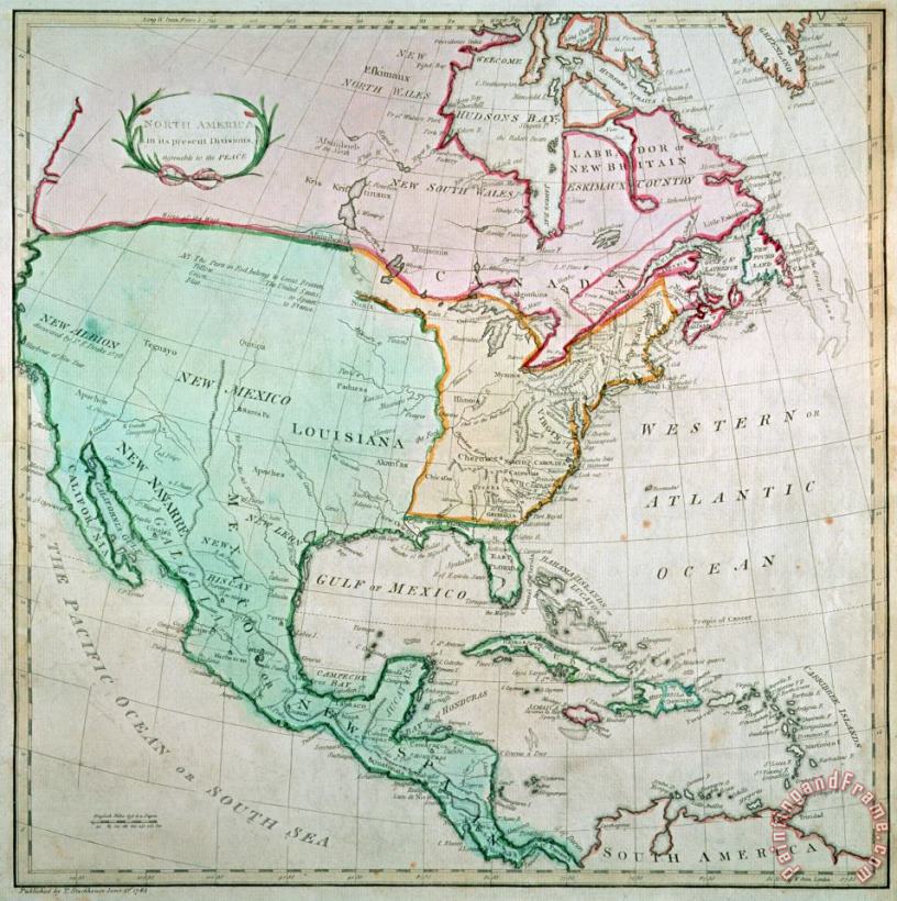 English School Map of North America Art Painting
