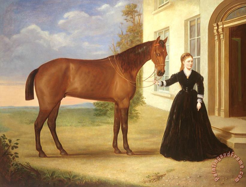 English School  Portrait of a lady with her horse Art Painting
