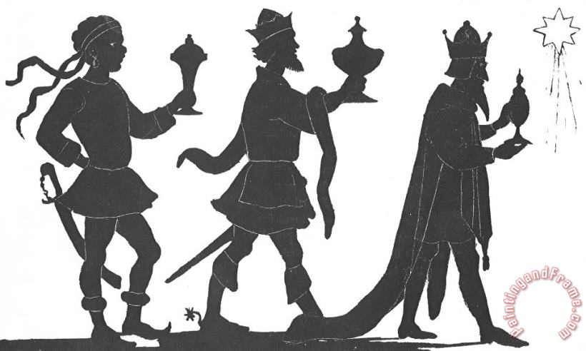 English School Silhouette Of Three Kings Art Print