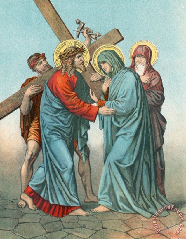 English School Station IV Jesus Carrying the Cross Meets his most Afflicted Mother Art Painting