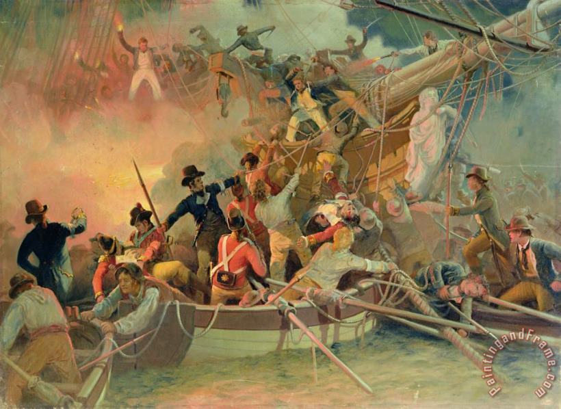 The English navy conquering a French ship near the Cape Camaro painting - English School The English navy conquering a French ship near the Cape Camaro Art Print