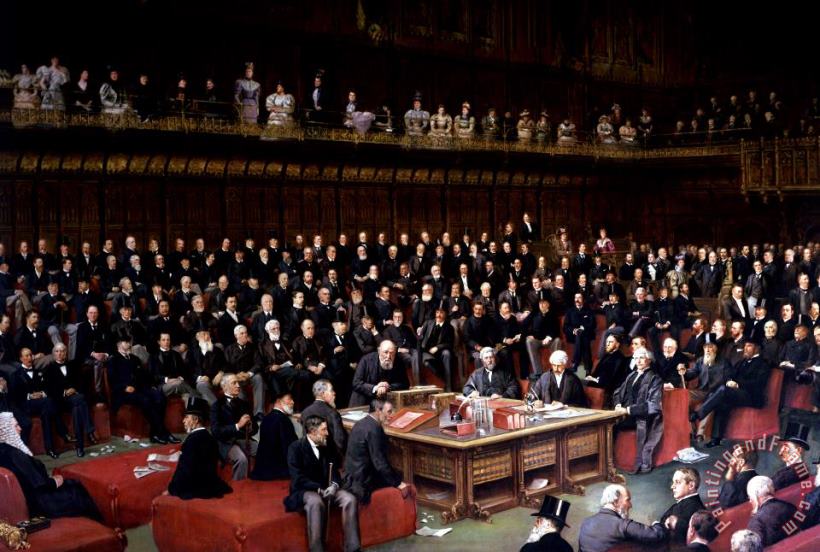 English School The Lord Chancellor About to Put the Question in the Debate about Home Rule in the House of Lords Art Print