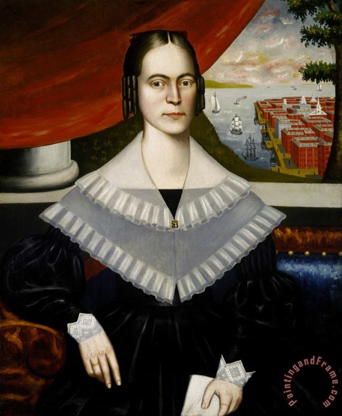 Erastus Salisbury Field Portrait of a Woman Said to Be Clarissa Gallond Cook, in Front of a Cityscape Art Painting