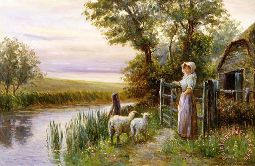 Ernest Walbourn Awaiting The Return of The Sheep in The Sunset Art Painting