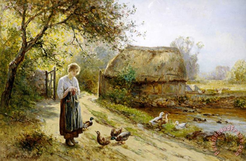 Ernest Walbourn Bright Day by The River Feeding The Ducks Art Painting