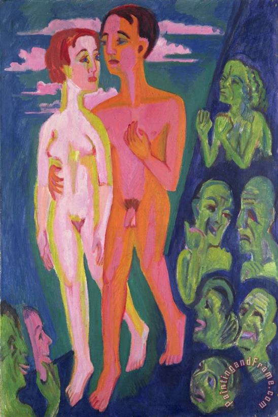 A Couple In Front Of A Crowd painting - Ernst Ludwig Kirchner A Couple In Front Of A Crowd Art Print