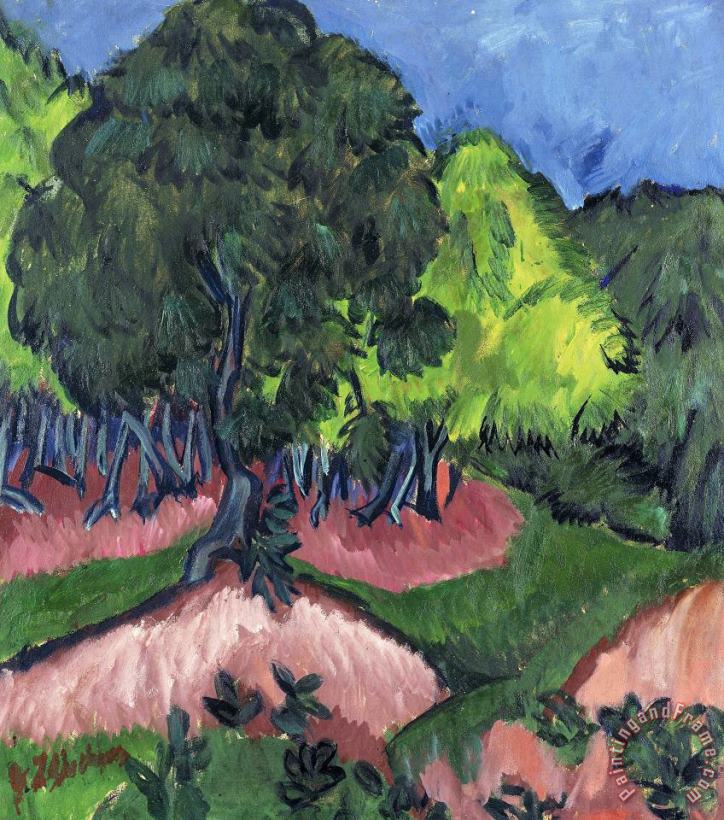 Landscape With Chestnut Tree painting - Ernst Ludwig Kirchner Landscape With Chestnut Tree Art Print