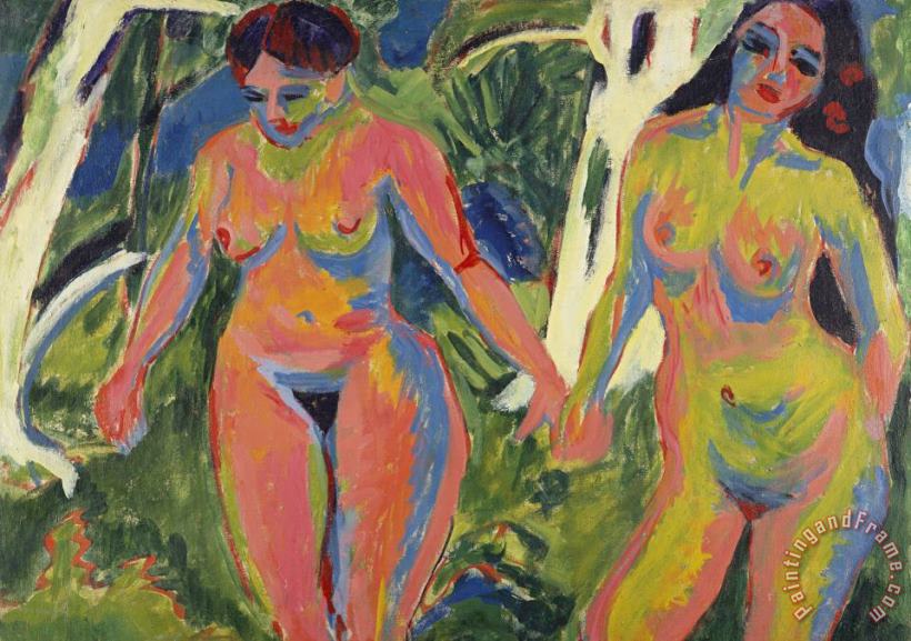 Ernst Ludwig Kirchner Two Nude Women In A Wood Art Painting