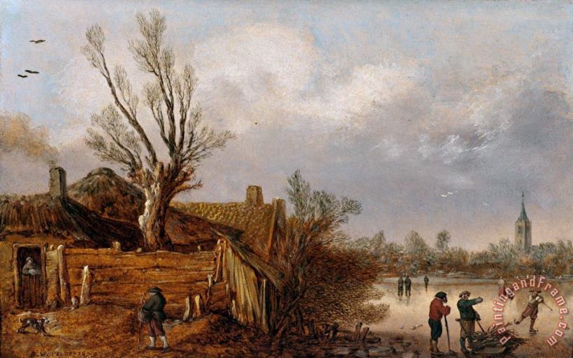 Esaias Van De Velde Cottages And Frozen River Art Painting