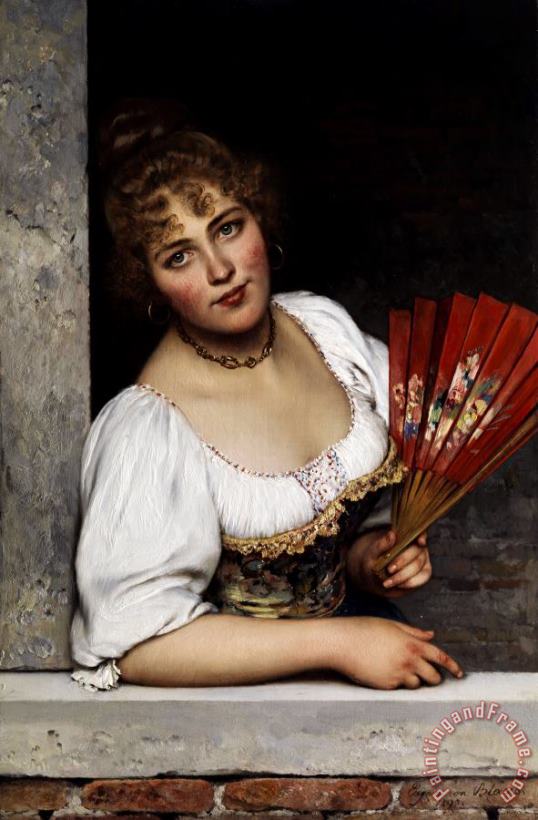 Eugen von Blaas Der Rote Facher, 1892 Art Painting