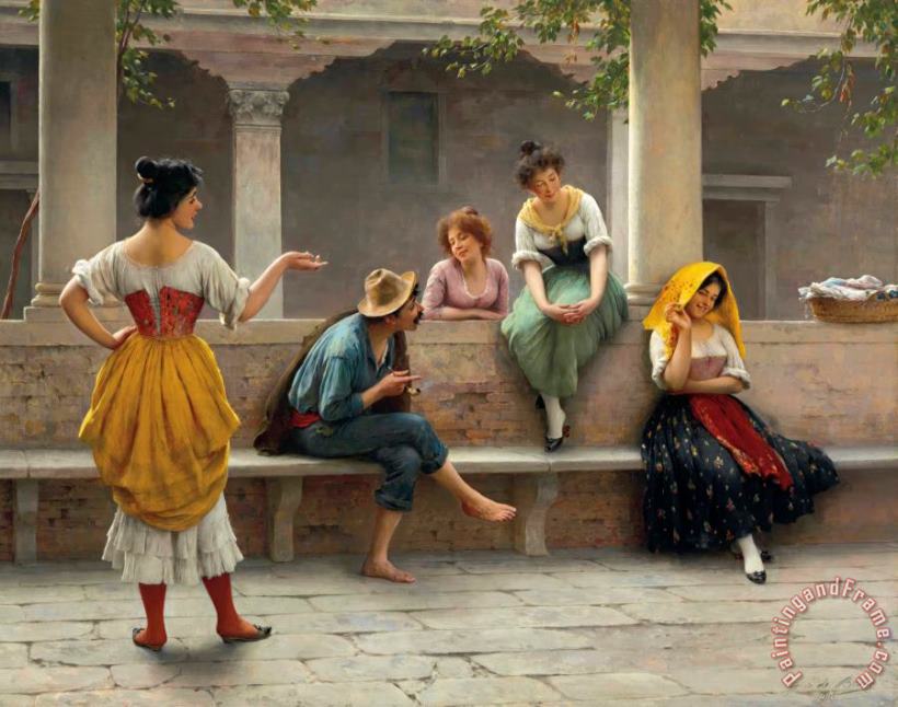 Gossip, 1903 painting - Eugen von Blaas Gossip, 1903 Art Print