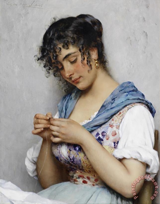 Eugen von Blaas The Italian Seamstress Art Painting