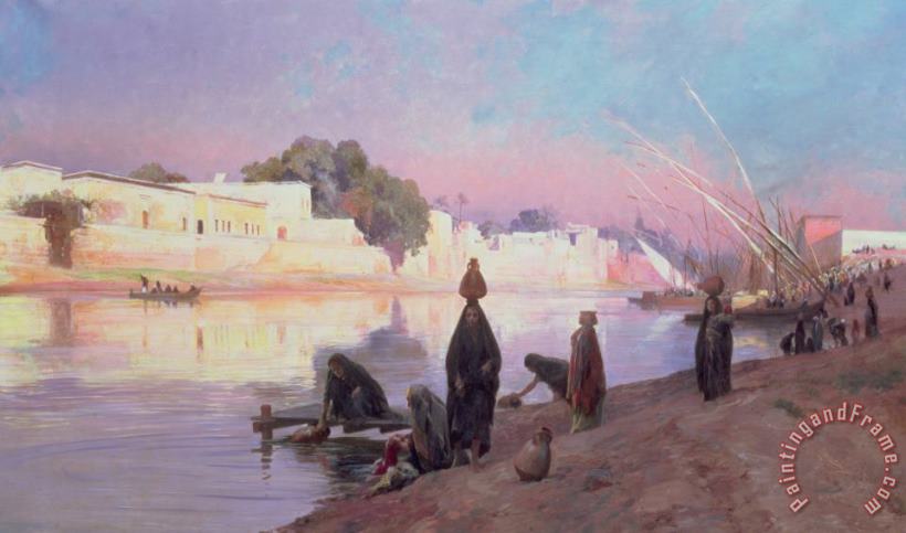 Eugene Alexis Girardet Washerwomen On The Banks Of The Nile Art Painting