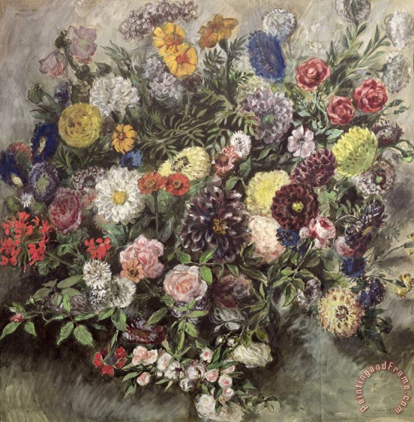 Eugene Delacroix Bouquet of Flowers (w/c, Gouache & Pastel on Paper) Art Print
