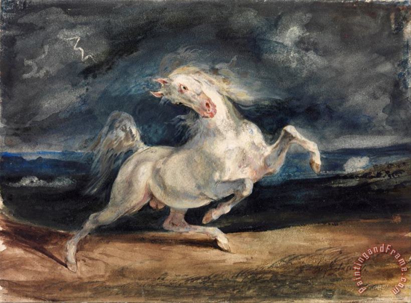 Horse Frightened by Lightning painting - Eugene Delacroix Horse Frightened by Lightning Art Print