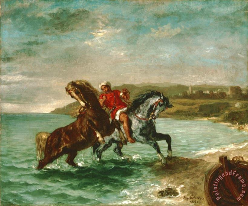 Eugene Delacroix Horses Coming Out of The Sea Art Painting
