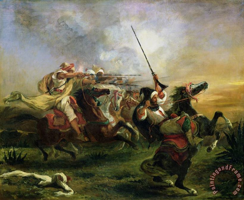 Moroccan Horsemen in Military Action painting - Eugene Delacroix Moroccan Horsemen in Military Action Art Print