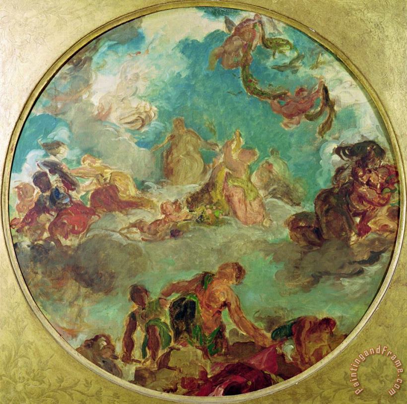Peace Descending to Earth, Study for The Central Ceiling of The Salon De La Paix in The Hotel De Ville Destroyed in 1871 During The Commune (oil on Ca painting - Eugene Delacroix Peace Descending to Earth, Study for The Central Ceiling of The Salon De La Paix in The Hotel De Ville Destroyed in 1871 During The Commune (oil on Ca Art Print