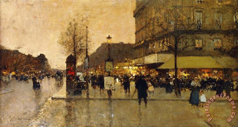 A Parisian Street Scene painting - Eugene Galien-Laloue A Parisian Street Scene Art Print