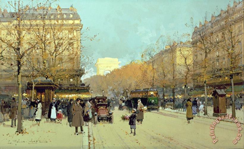 Boulevard Haussmann In Paris painting - Eugene Galien-Laloue Boulevard Haussmann In Paris Art Print