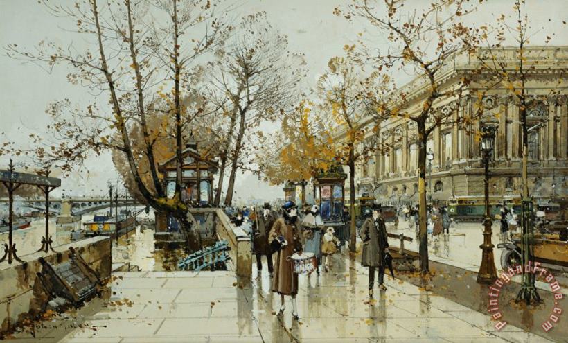 Eugene Galien-Laloue Le Quai De Louvre Paris Art Painting