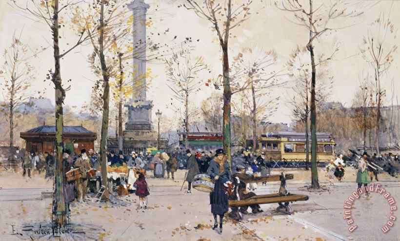 Place De La Bastille Paris painting - Eugene Galien-Laloue Place De La Bastille Paris Art Print