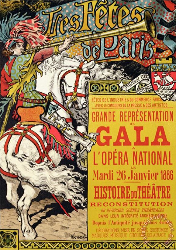 Eugene Grasset Reproduction of a Poster Advertising The Fetes De Paris at The Opera National Paris 1885 Art Painting