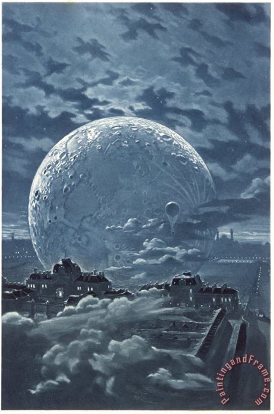 Eugene Grasset Surreal Image of The Moon Over Le Champ De Mars in Paris Art Painting