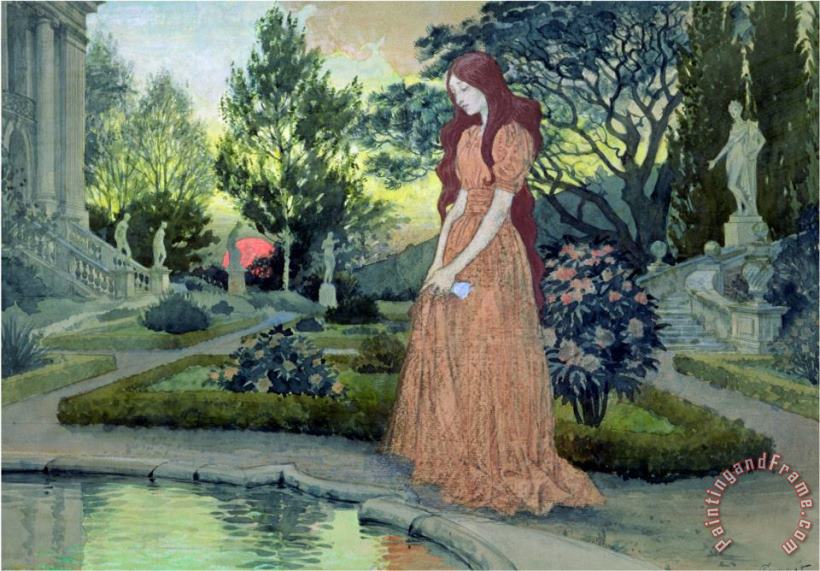 Eugene Grasset Young Girl in a Garden Art Painting