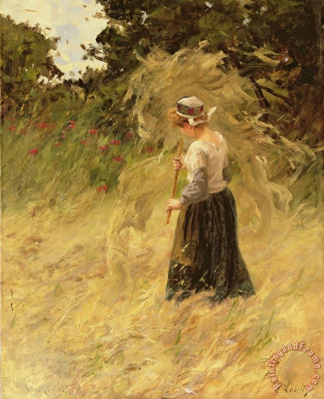 Eugene Leon Labitte A Girl Harvesting Hay Art Print