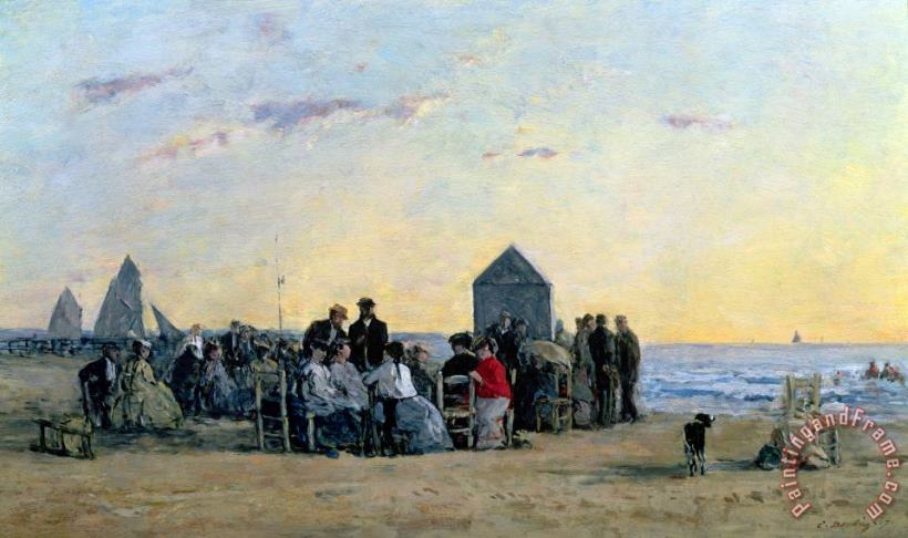 Beach Scene at Trouville - Sunset painting - Eugene Louis Boudin Beach Scene at Trouville - Sunset Art Print