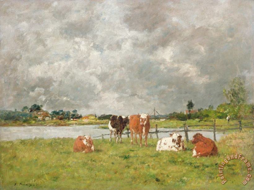 Eugene Louis Boudin Cows in a Field under a Stormy Sky Art Print