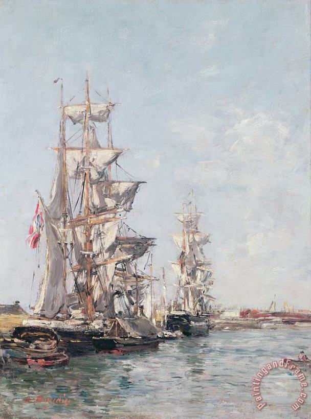 Three-masted Boats at the Quay in Deauville Harbour painting - Eugene Louis Boudin Three-masted Boats at the Quay in Deauville Harbour Art Print