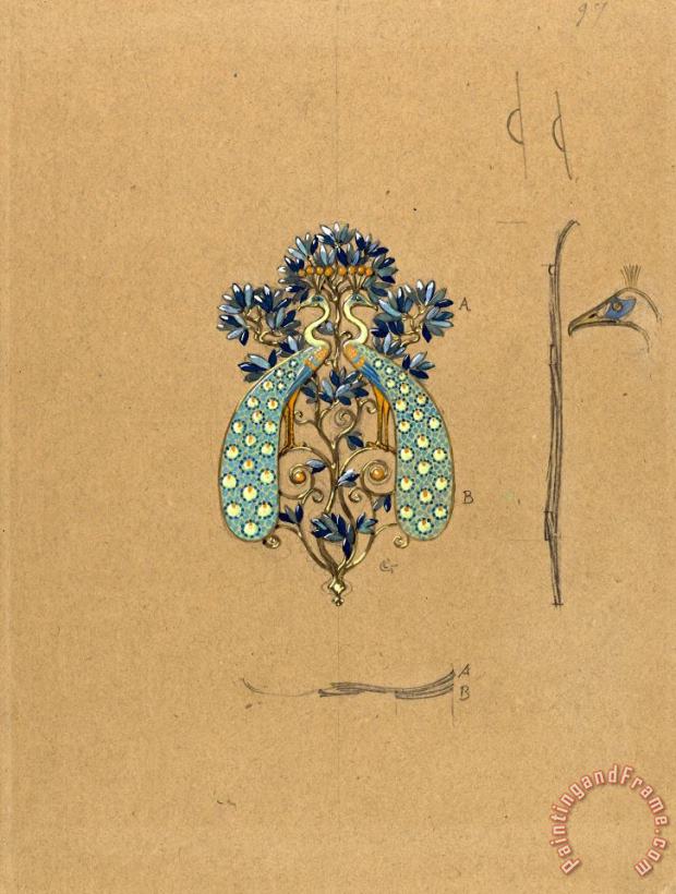Eugene Samuel Grasset Design for a Belt Buckle with Peacock Motif Art Painting