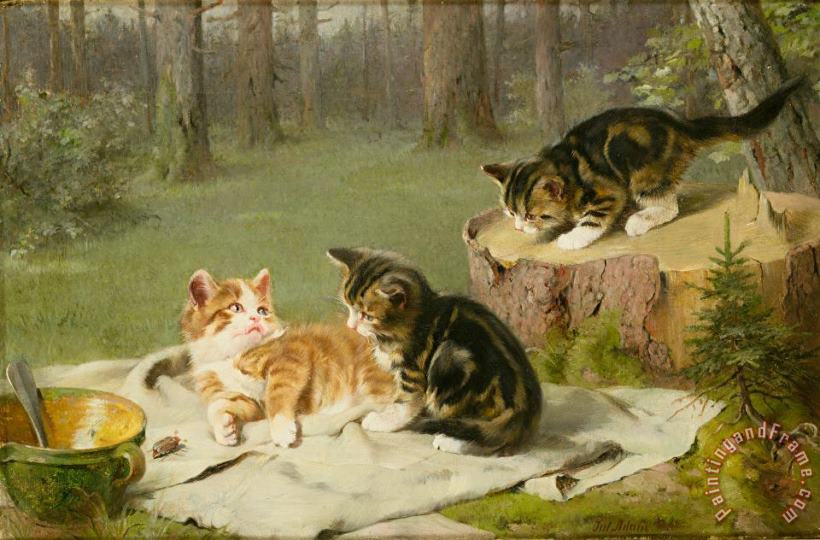 Kittens Playing painting - Ewald Honnef Kittens Playing Art Print