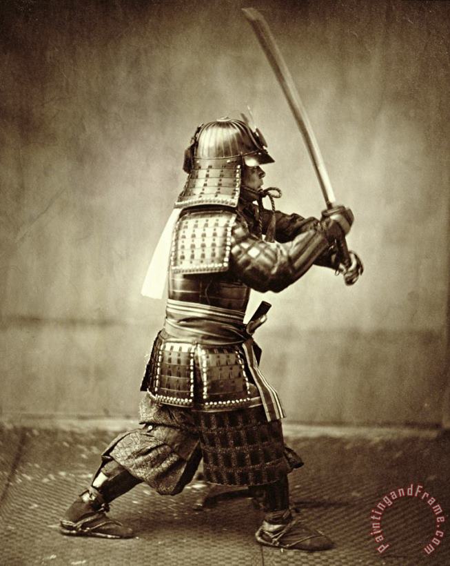 F Beato Samurai with raised sword Art Print