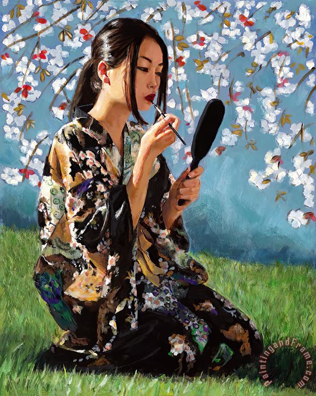 Fabian Perez Geisha with White Flowers II, 2021 Art Painting