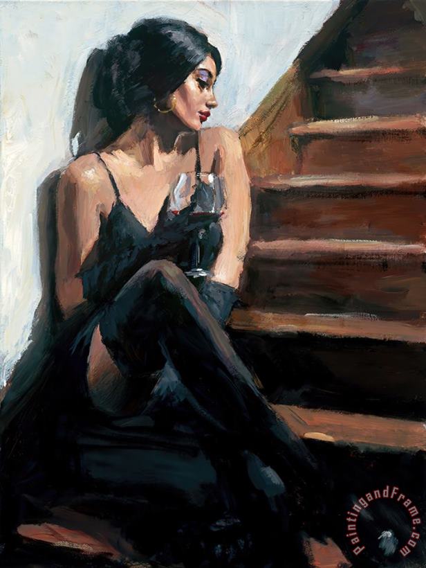 Saba on The Stairs V White Wall painting - Fabian Perez Saba on The Stairs V White Wall Art Print