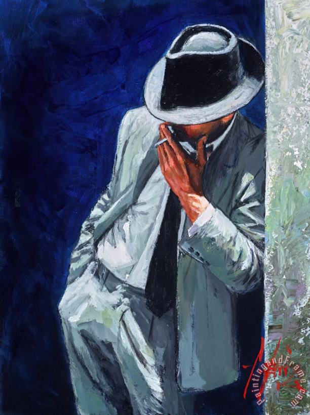 Smoking Man in White Suit painting - Fabian Perez Smoking Man in White Suit Art Print