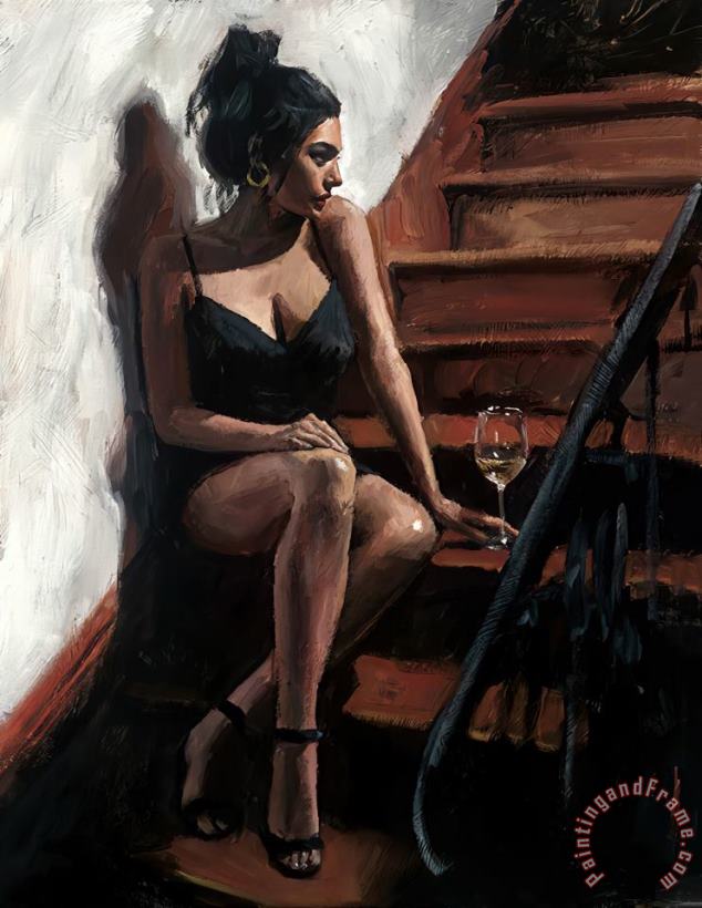 White Wine on The Stairs II painting - Fabian Perez White Wine on The Stairs II Art Print