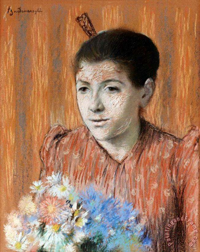 Federico Zandomeneghi Young Woman with a Bouquet of Flowers Art Print