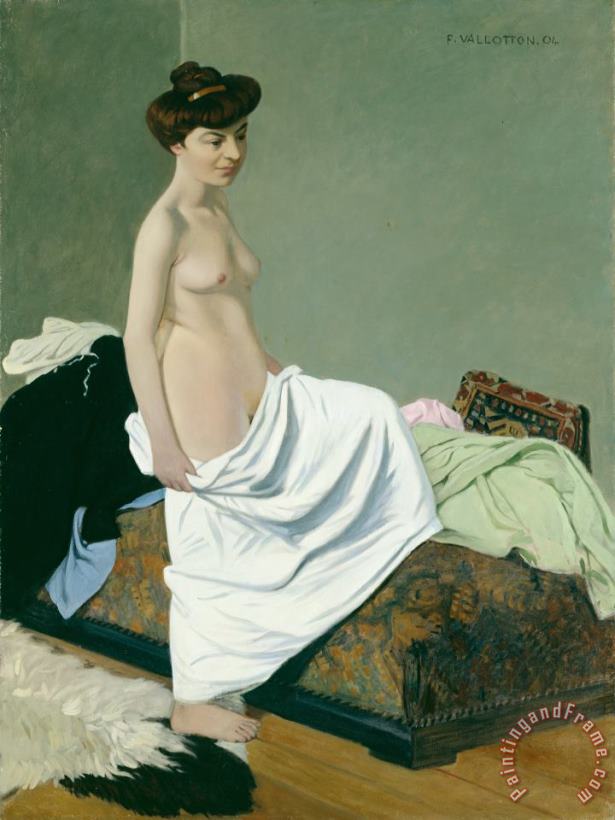 Standing Nude Holding A Gown On Her Knee painting - Felix Edouard Vallotton Standing Nude Holding A Gown On Her Knee Art Print