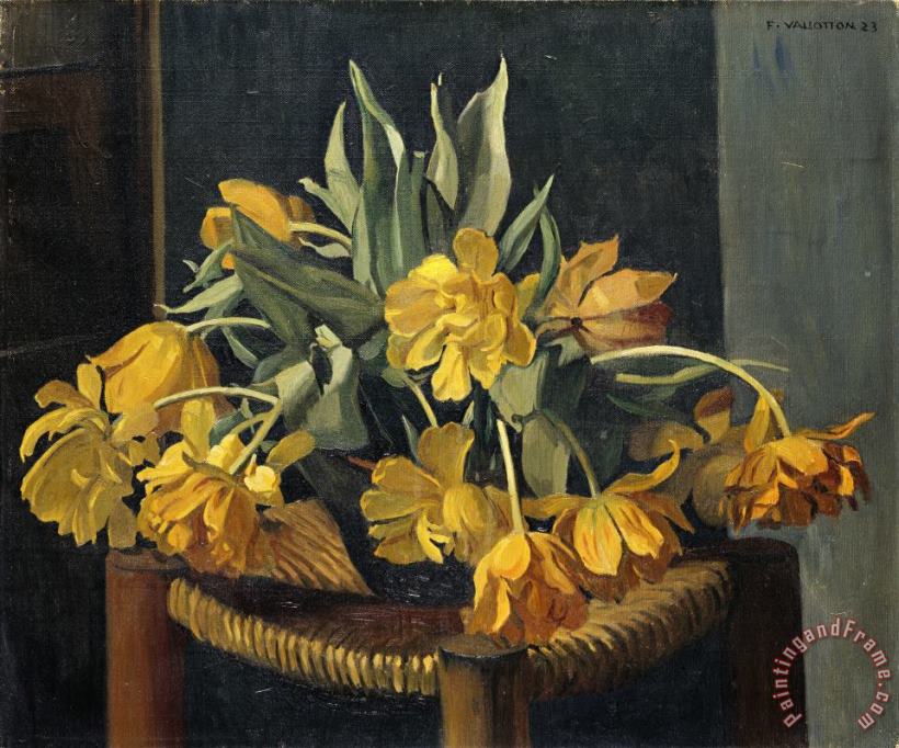 Felix Vallotton Double Yellow Tulips on a Wicker Chair Art Painting