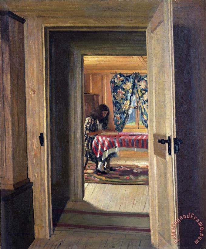 Interior with a Young Girl Writing painting - Felix Vallotton Interior with a Young Girl Writing Art Print