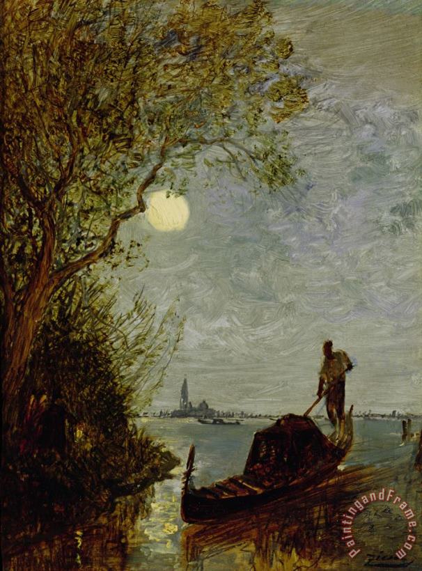 Felix Ziem Moonlit Scene with Gondola Art Painting