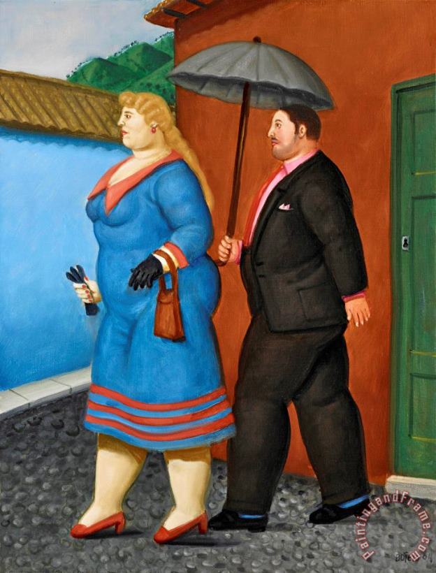 Couple Under The Umbrella, 2004 painting - Fernando Botero Couple Under The Umbrella, 2004 Art Print