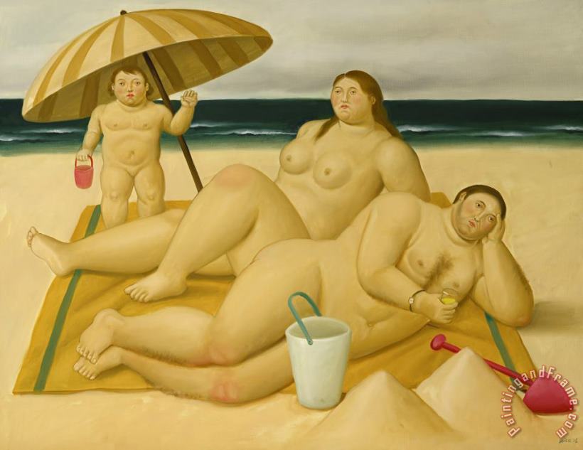 Familia En La Playa, 2008 painting - Fernando Botero Familia En La Playa, 2008 Art Print